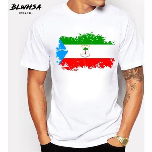 BLWHSA Equatorial Guinea Flag T shirt Fashion Short Sleeve Cotton Brand Design T-shirts Equatorial Guinea National Flag Cool Tee