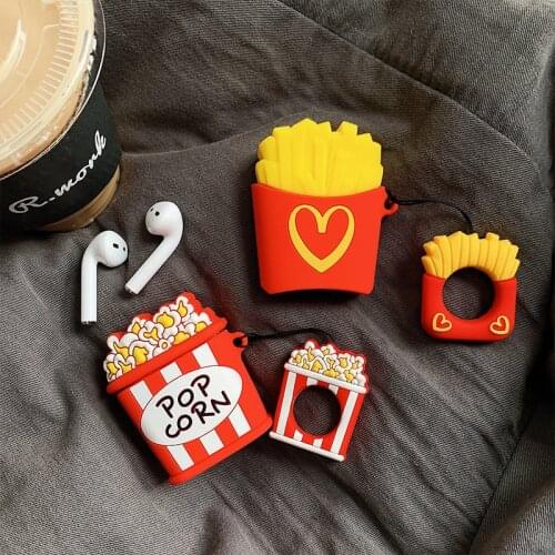 Cute Cartoon French Fries Popcorn Figure Doll Keychain for Women Apple Airpods Bluetooth Earphone Protective Case Keyrings