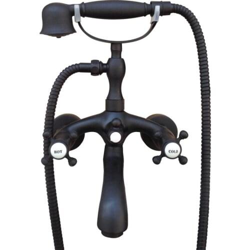Bathroom Black Oil Rubbed Bronze Wall Mounted Clawfoot Tub Filler Faucet Handshower Two Cross Handles atf565
