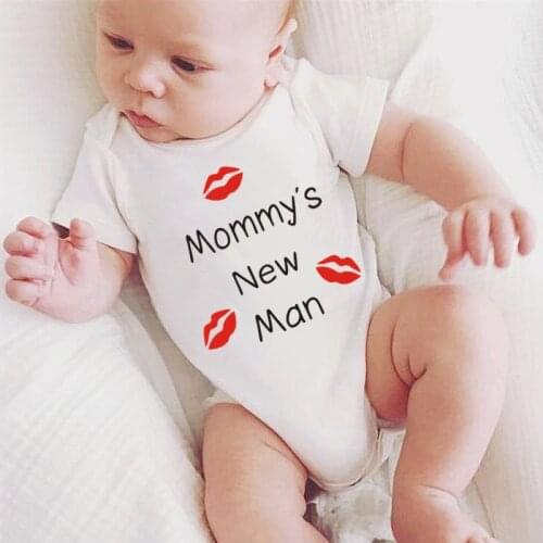 2021 Baby Summer Clothing Infant Newborn Mommys New Man Print Baby Boy Cotton Romper Short Sleeve Jumpsuits White Bodysuit