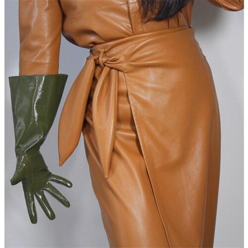 Patent Leather Long Gloves 38cm Large Sleeve Princess Wide Cuff Simulation Leather Unisex Male Female Army Green PU160