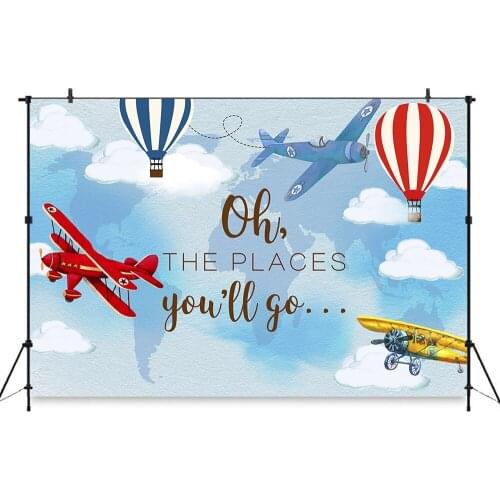 Baby shower Adventure Photography Background Party Air plane Birthday Party Backdrops Oh the you will go Air balloon Fantasy Pho