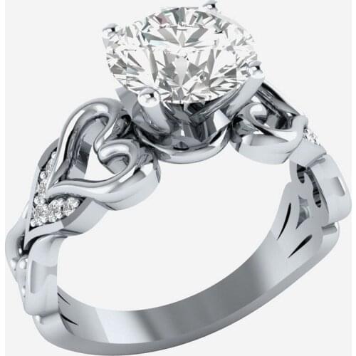 Hainon Hollow Heart Ring Fashion Silver Color Blue Clear Zircon Round Shape Wedding Engagement Ring For Women Female Jewelry