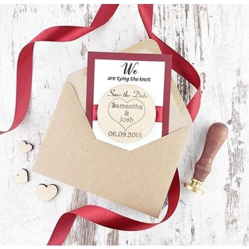 Customize engraved rustic Wedding Announcement invitation cards with wood Save the Date Magnets bridal shower party favors gifts
