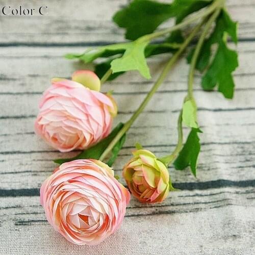 1PCS 3Heads Small Artificial Ranunculus Asiaticus rose fake Flowers silk flores artificiales for home Wedding decoration peonies