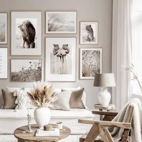 Canvas Painting Leopard Lion Animal Scandinavian Poster Print Reed Nature Landscape Wall Art Picture Nordic Style Home Decor