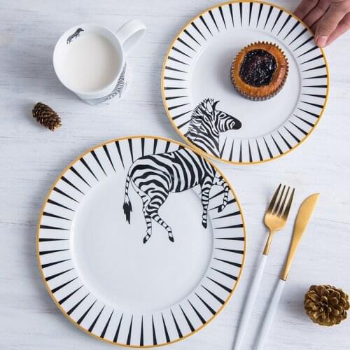 LingAo Nordic animal variety big coffee ceramic western food plate creative dish plate steak pasta plate set