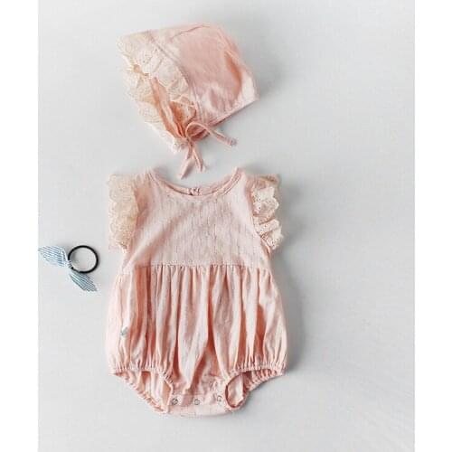 Princess Toddler Romper Newborn 2pcs Retro Set Fly Sleeve Romper Flower Embroidery One-piece Jumpsuit Hat Toddler Outfits