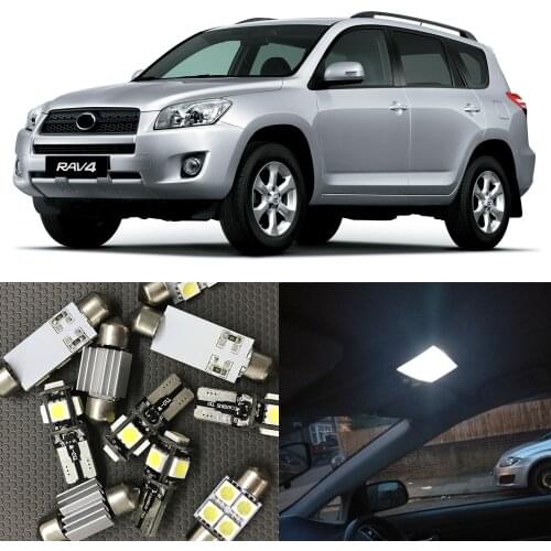 10pcs Xenon White Car Interior Auto LED bulbs Kit For 2006-2012 Toyota RAV4 Map Dome License Plate Light 12V Car Light source