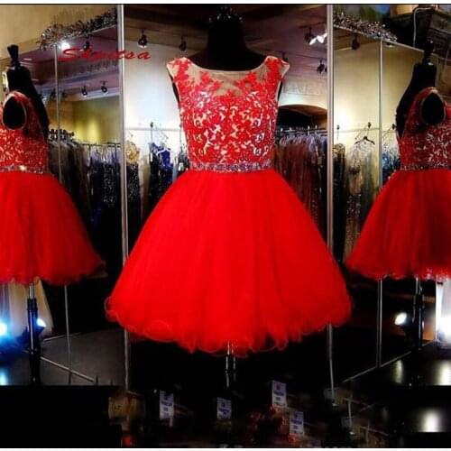 Red Little Short Lace Homecoming Dresses 8th Grade Prom Dresses Junior High Cute Cocktail Formal Dresses
