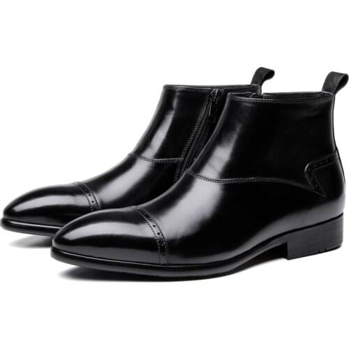 Fashion Pointed Toe Black Chelsea Boots Mens Ankle Boots Genuine Leather Dress Boots Male Business Shoes