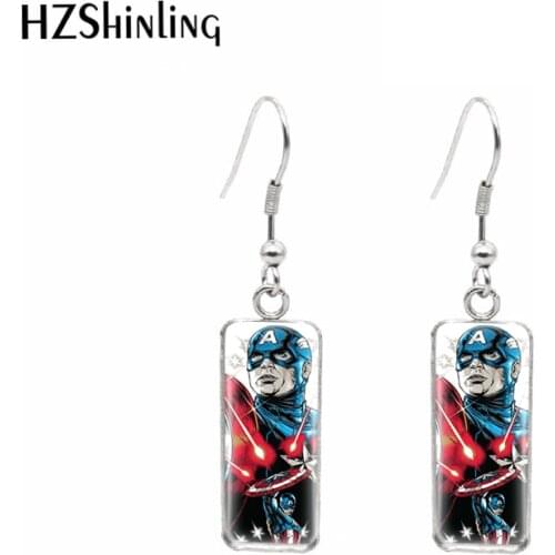 Avengers Paintings Heroes Rectangle Hook Dangle Drop Earrings Glass Cabochon Ear Jewelry