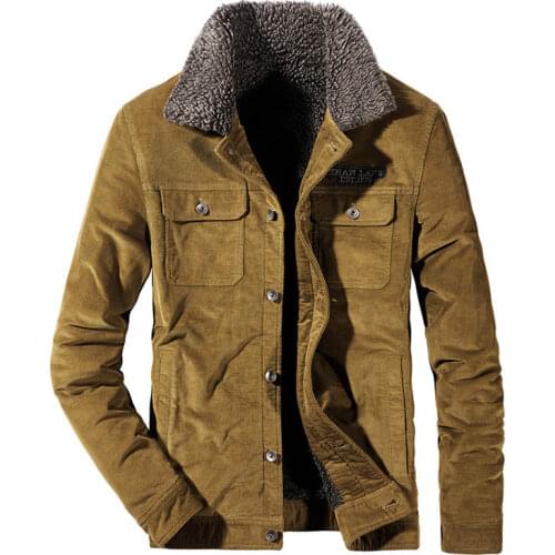 Mcikkny Men Winter Corduroy Jackets Outwear Fur Collar Fleece Lined Jackets Coats For Male Size M-4XL Thermal