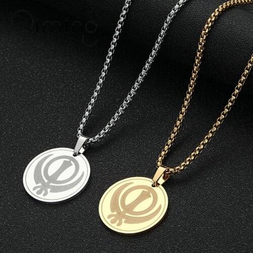 Round Circle Sikhism Symbol Men Necklace Handmade Sikh Khanda Pendant Stainless Steel Choker Necklace Gift