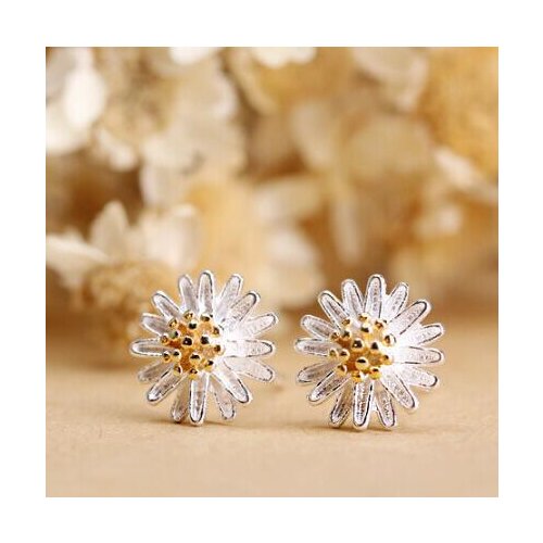 Real Pure 925 Sterling Silver Daisy Flower Earrings For Women Girls Gift Hot Sale Fashion sterling-silver-jewelry