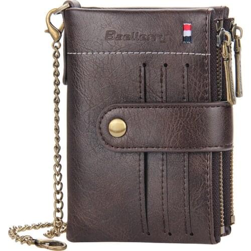 Baellerry 2021 New Men Wallet Luxury Designer Purses Short Zipper Coin Purse Card Holder Chain PORTFOLIO Portomonee Male Walet