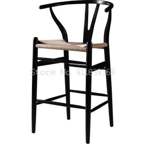 New Chinese Style Solid Wood Bar Chair Wood High Stool Back Modern Simple Household Nordic Armrest Log Bar Stool