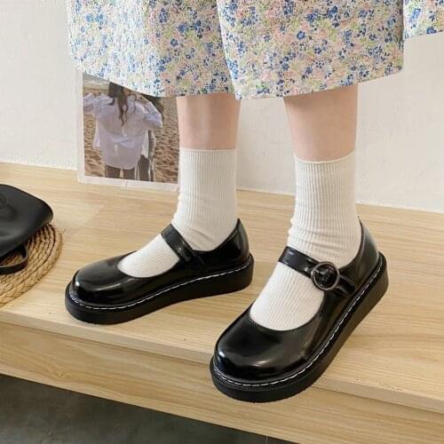 Japanese Student Lolita Shoes Woman Platform Mary Janes Buckle Strap Cute Cosplay Uniform Woman Shoes JK Student shoes