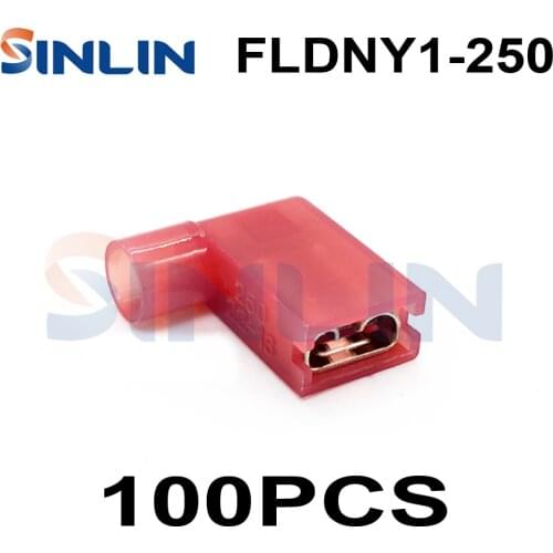 100PCS Crimp Terminals FLDNY1.25-250 Nylon Flag Female Terminal insulated flag 6.3 plug Right Angle Terminals 0.5-1.5mm 22-16AWG