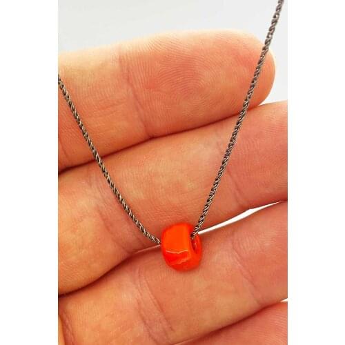 Orange Evil Eye Hand Job Glass Engraved 925 Sterling Silver Chain Lady Avşar Necklace