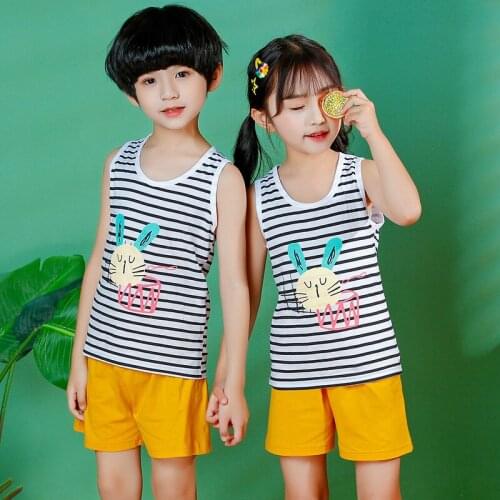 Baby Girls Pajamas Boys Pyjamas Kids Clothes Summer Cotton Nightwear Short-sleeve Pijamas Infantil Vest+short Children Sleepwear