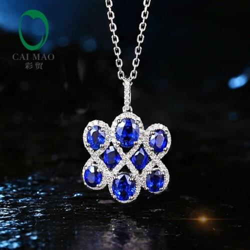 Caimao 2.45ct Natural Sapphire 14K White Gold 0.42ct Diamond Engagement Pendant Free Shipping
