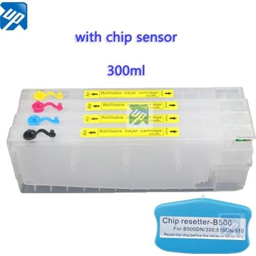 Refillable ink Cartridge for Epson B300DN 500DN 308DN 508DN B310 B508 B310 B510 B318 B518 printer with 1pcs chip resetter 300ML