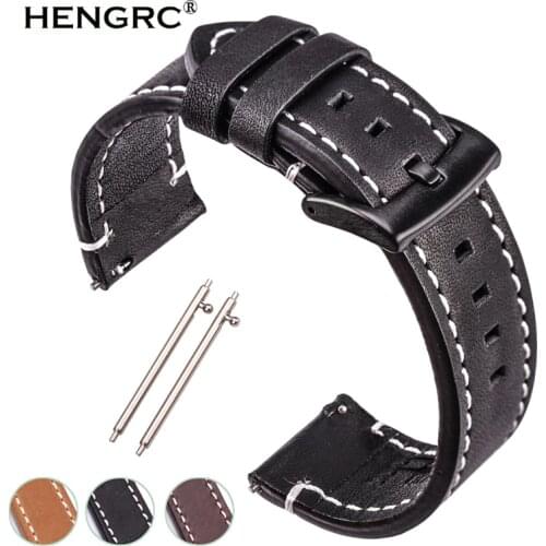 Smooth Genuine Leather Watch Band Strap 18 20 22 24mm Black Dark Brown Vintage Watchbands Belt Silver Black Buckle