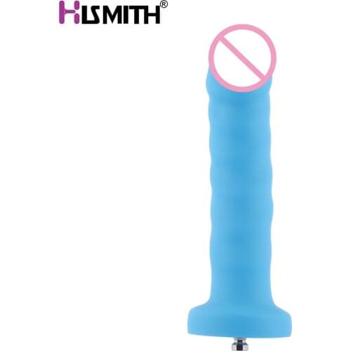 Hismith Blue Color Silicone Dildo With KlicLok System Connector Use On Sex Machine 7.1" Length 5.9" Insertable 1.4" Diameter