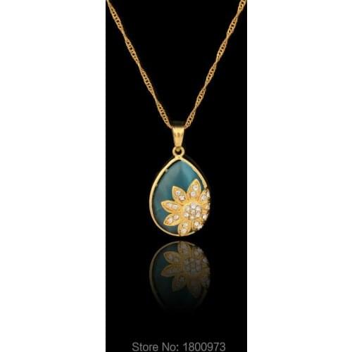 Blue Oval Pendants for Women Girl Gold Color Pendant & Necklace Fashion Jewelry Engagement Gift