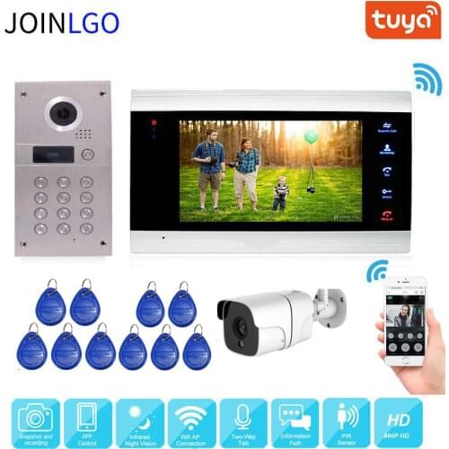 Tuya Smart App Remote Unlock WiFi IP Video Door Phone Home Intercom System Motion Detection Code Keypad RFID Doorbell IR Camera