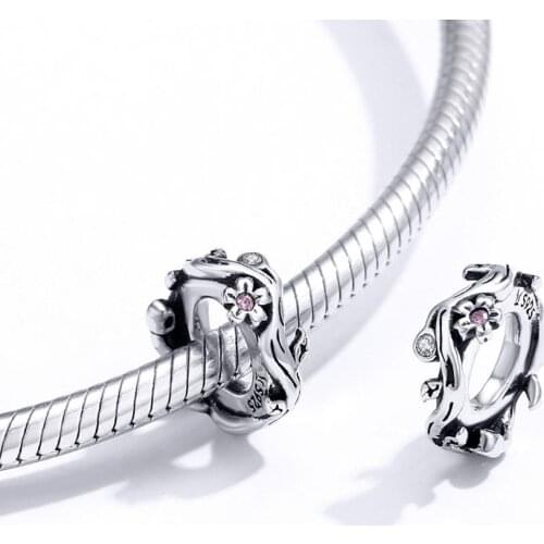 High Quality Oneyida Silver Beaded Creative Branch Shape Pink CZ European And American Silver Ornament Bangle Diy Fine Jewelry