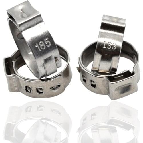 15.3-18.5 mm Pinch Clamps Stepless Single Ear Tight-Seal Vibration-Resistant for Firm Hose and Tube 304 Stainless Steel Pack 100