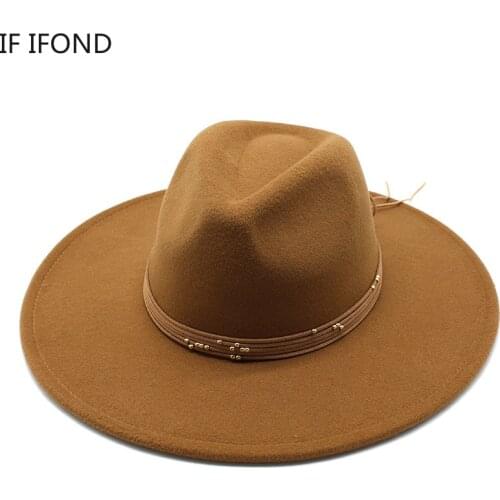 British Style Women Big Wide Brim Wool Fedora Hat Winter Panama Jazz Cap Fashion Party Trilby Hat