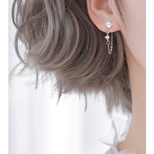 Fashion Simple 925 Sterling Silver Tassel Zircon Stud Earrings For Women Elegant Party Jewelry pendientes eh1039