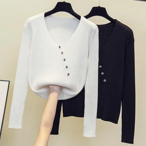 Womens Pull Sweaters Jumpers Vneck Cheap Winter Casual Knitting Pullovers Oversize Button Long Sleeve Tops pull femme 2021