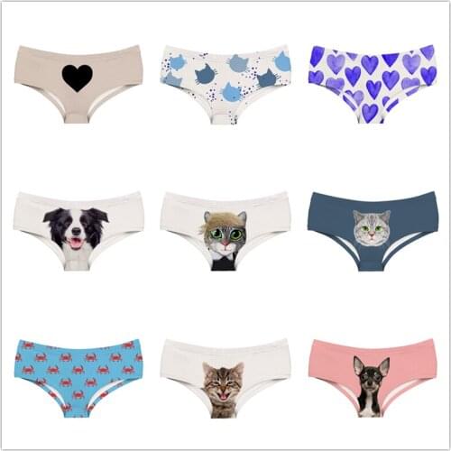 Color Bubbles Mid-Rise Women Underwear 3D Prints Border Collie Female Panties Cartoon Cat Heart Crab Blue Lady Briefs
