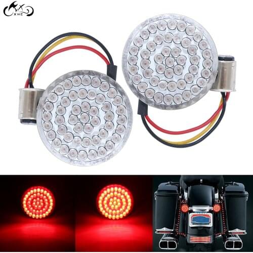 1Pair Motorcycle Red Bullet Turn Signal Indicator Light 1157 LED Inserts Lights For Harley Touring FLHR Dyna Softail Sportster