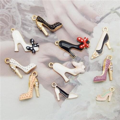 10pcs Enamel High heel Shoes pendant Mix Charms Bow Necklace Jewelry Making DIY Charms Bracelet Earrings Party Dec Crystal Gift