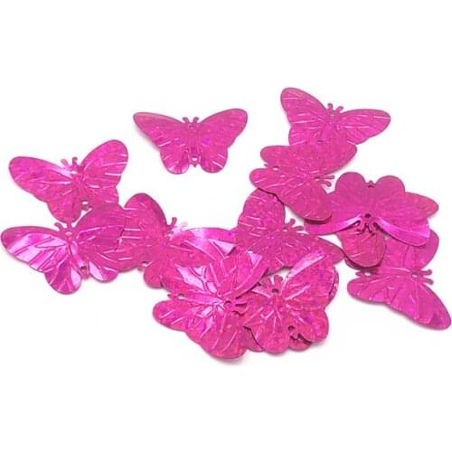 30Pcs/Bag 22*30mm Butterfly Sequins Laser Fuschia Color PVC Paillettes Sewing Wedding Craft DIY Garment Lentejuelas Accessories
