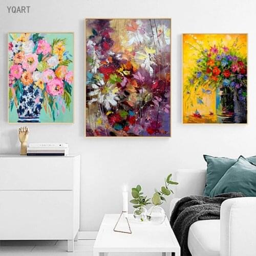 Abstract Watercolour Blue Orange Flower Oil Paintings on Canvas Poster and Print Pictures for Modern Home Room Wall Art Cuadros