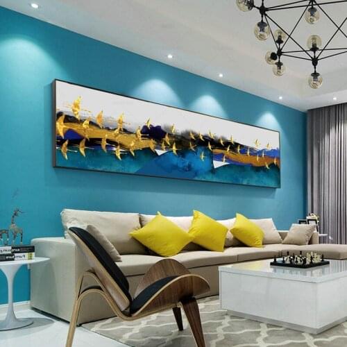 Abstract Wall Art Canvas Painting Golden Mountain Birds Nordic Posters and Prints Wall Pictures for Living Room Home Decor