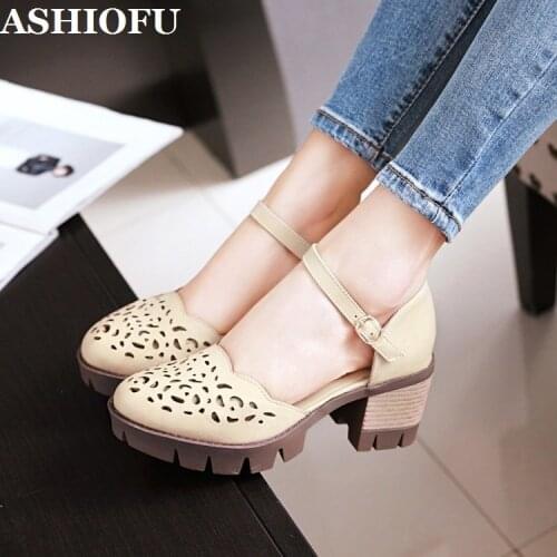 ASHIOFU Handmade Ladies Block Heels Sandals D'orsay Style Breathable Casual Summer Shoes Daily Wear Back-to-school Fashion Shoes