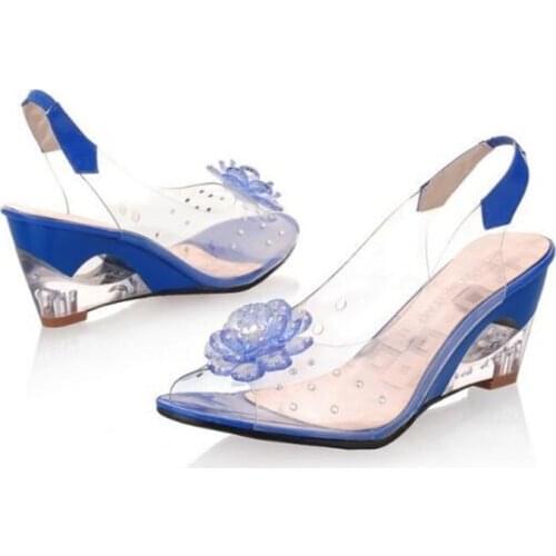 Large size 30-43 Fashion Summer Rhinestone Flower wedge High Heels Casual Jelly Shoes Woman Sandals womens shoes