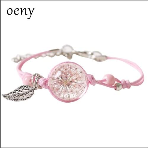 Ethnic Style Ceramic Jewelry Bracelet Dried Flower Weaving Adjustable Student Womens Small Accessories Chain