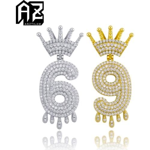 AZ High-Quality Custom Crown Bail Drip Initials Arabic Numerals 1-9 Chain Pendant DIY Necklaces For Women Men’s Hip Hop Jewelry