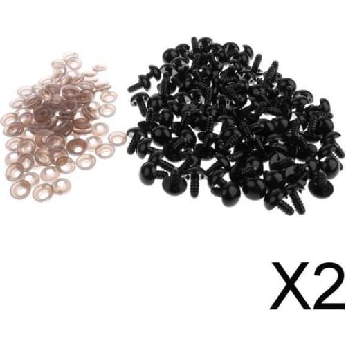 2x100 Pieces Black Plastic Safety Eyes with Backs for Dolls DIY Making 15mm