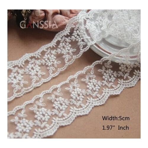 1YARD Width:5cm Flower Cotton Lace Trim Ivory White for Curtains Dress DIY Sewing Supplies/Skirt Intimate Accessories(SS-2346)