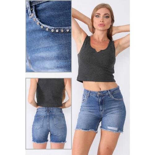 Womens Pocket Stone Detail Shorts