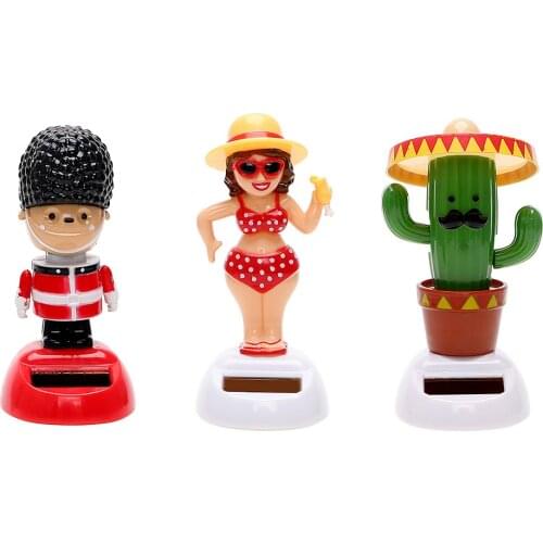 FORAUTO Solar Powered Dancing Shaking Head Car Accessories Car Ornament Soldier Auto Dashboard Decoration Unicorn Cactus Cartoon